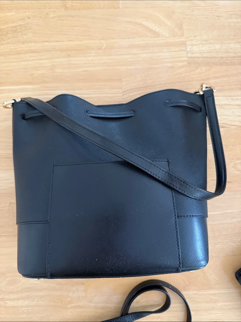 Michael Kors Black Leather Drawstring Bucket Crossbody